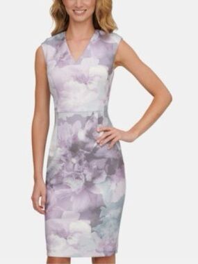 NWT Calvin Klein Floral Scuba Cap Sleeve Dress Size 12